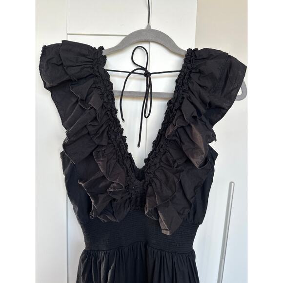 Love the Label Black Black Poplin Ruffled Tiered Deep-V Maxi Dress, Size S, NWOT - Picture 6 of 10